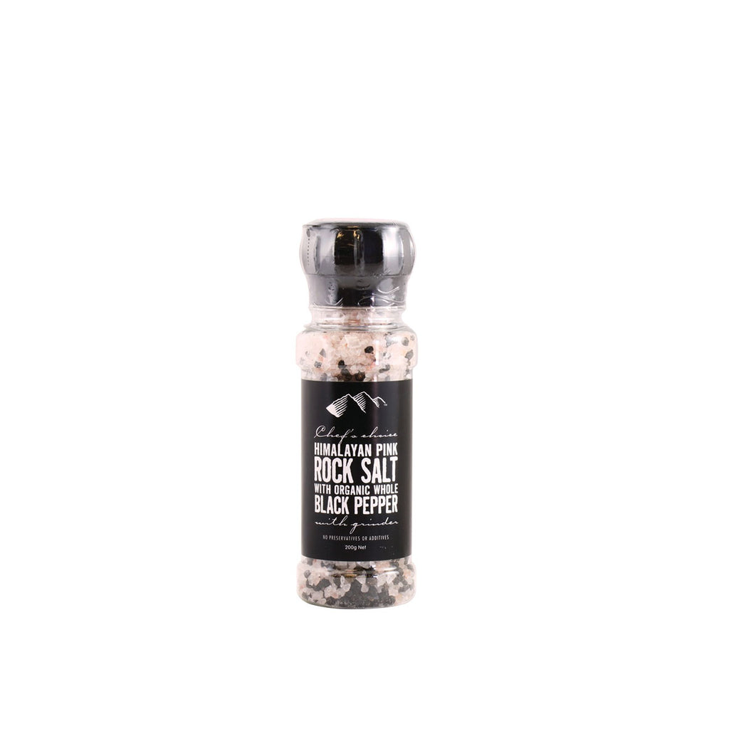 Chef’s Choice Himilayan Pink Rock Salt & Organic Black Pepper Grinder (200g)