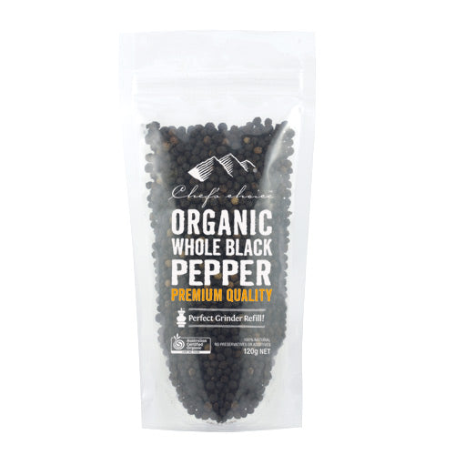 Chefs choice Organic Whole Black Pepper 120g