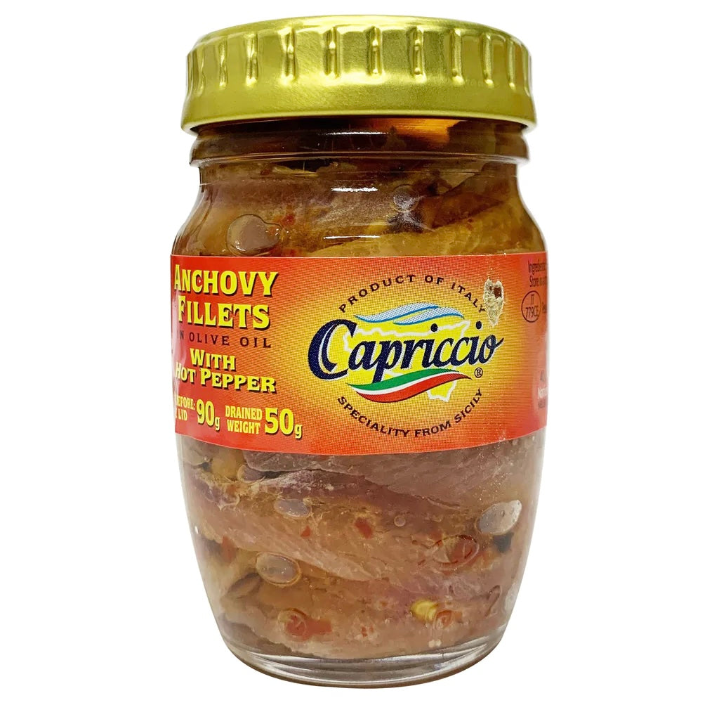 Capriccio Anchovy Fillets in Olive Oil with Hot Pepper (90g)