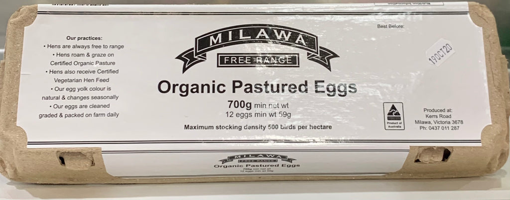 Eggs - Milawa Organic Free Range (700g) Dozen