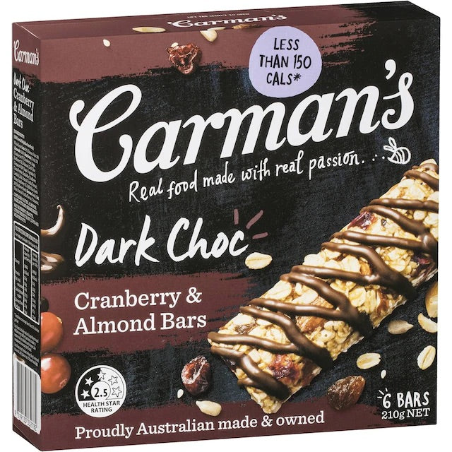 Carman’s Dark Choc Cranberry & Almond Bars (210g)